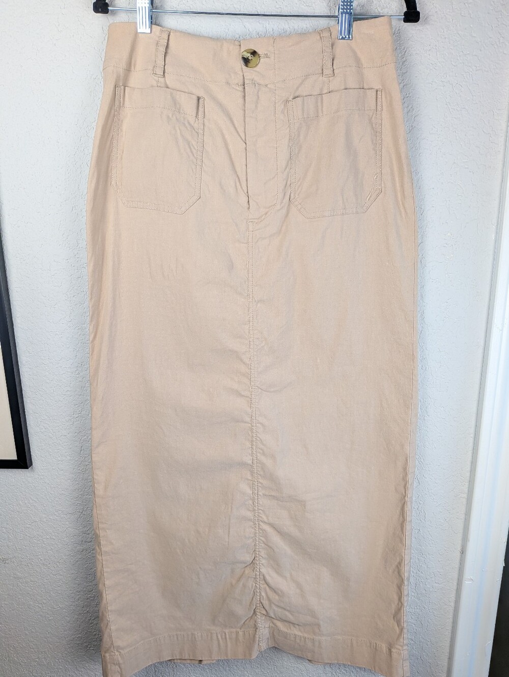 Anthropologie Maeve Colette Maxi Skirt M Khaki Tan Magic Fabric Linen Cotton